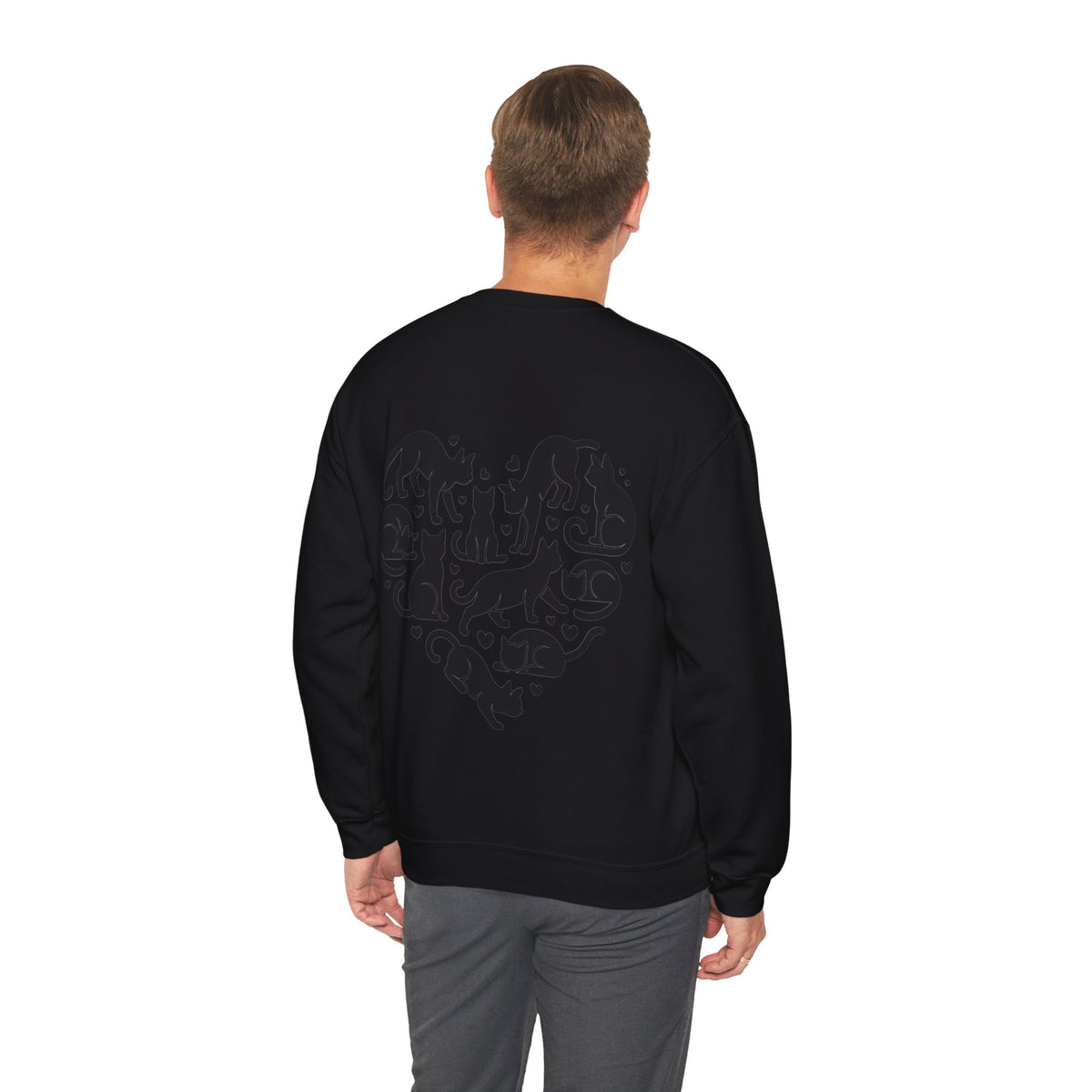 ORVIAN — LOVE Cat Silhouette & Heart-Shaped Cats Crewneck, Cat Lover Unisex Heavy Blend