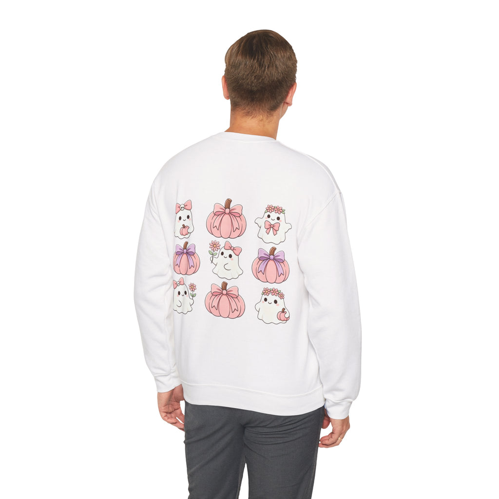 ORVIAN — Pink Halloween Coquette Ghost Crewneck, Bow & Pumpkin Unisex Heavy Blend