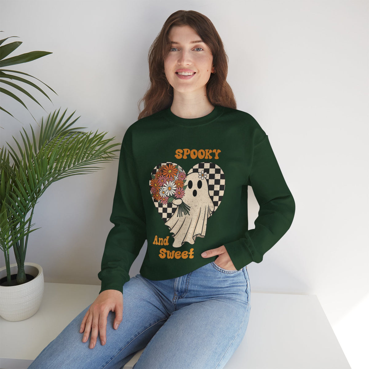 ORVIAN — Spooky & Sweet Ghost Crewneck, Coquette Bow Heart Halloween Unisex Sweatshirt