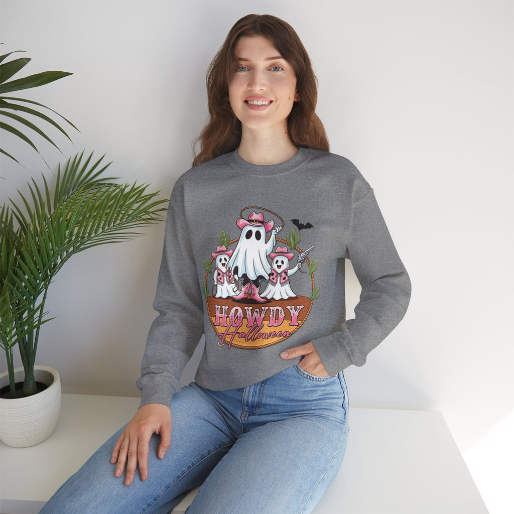 ORVIAN — Howdy Halloween Ghost Cowboy Crewneck, Pink Cowboo Western Unisex Heavy Blend