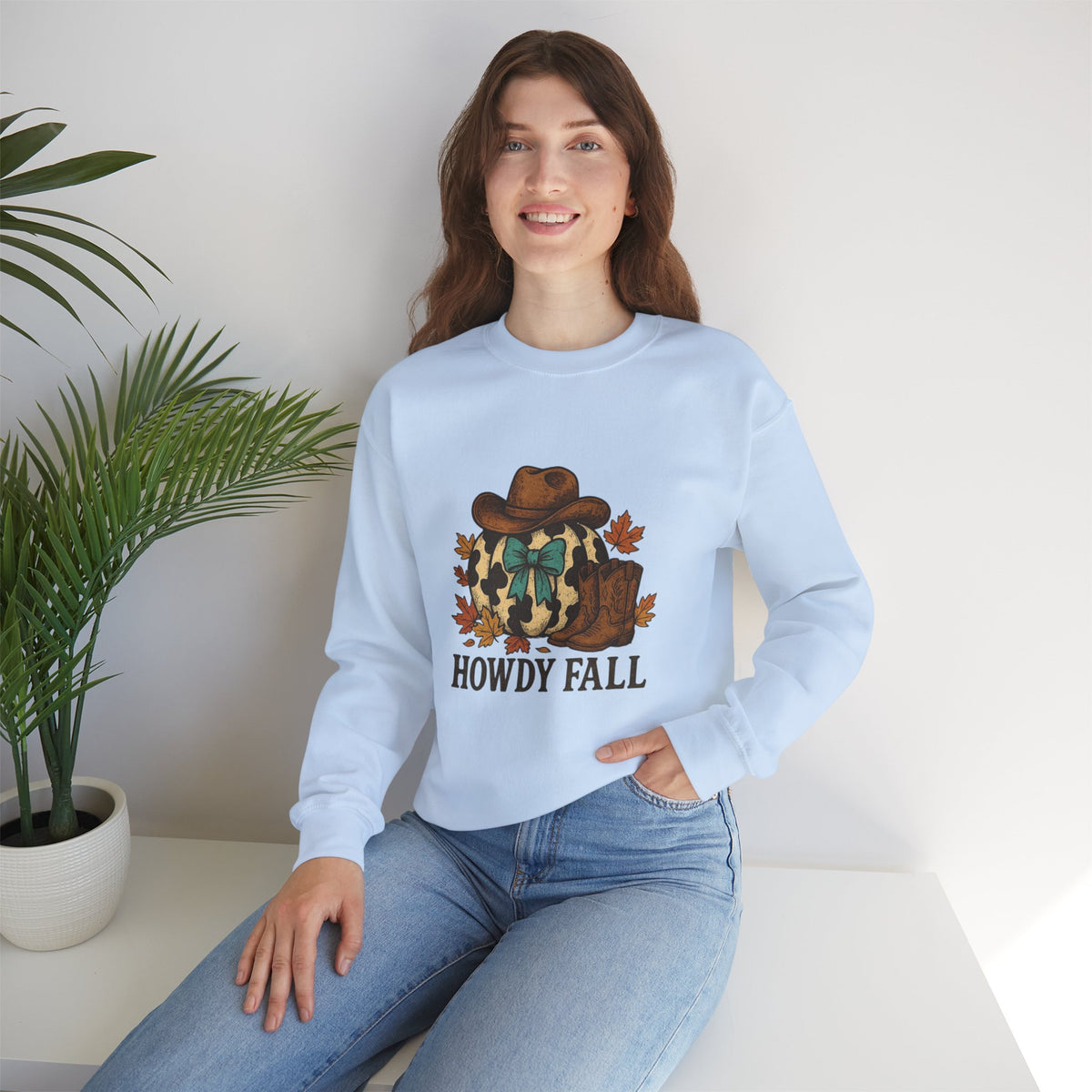 ORVIAN — Howdy Fall Wéstern Pumpkin & Ghost Cow Crewneck, Moo I Mean Boo Halloween Unisex