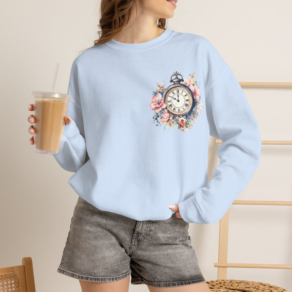 ORVIAN — Blue Watercolor Floral Book Crewneck, Open Book Wildflower Literary Unisex Heavy Blend