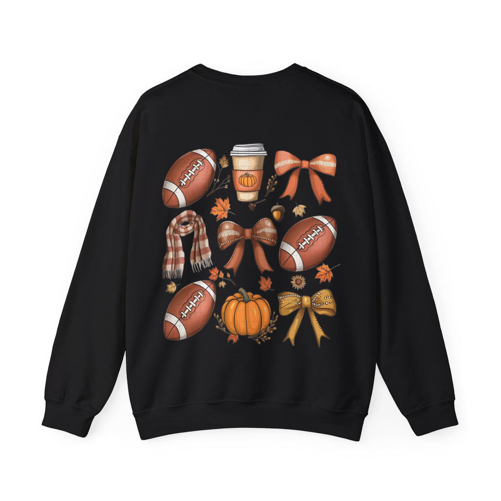 ORVIAN — Coquette Fall Bow & Football Crewneck, Pumpkin Spice Game Day Unisex Heavy Blend
