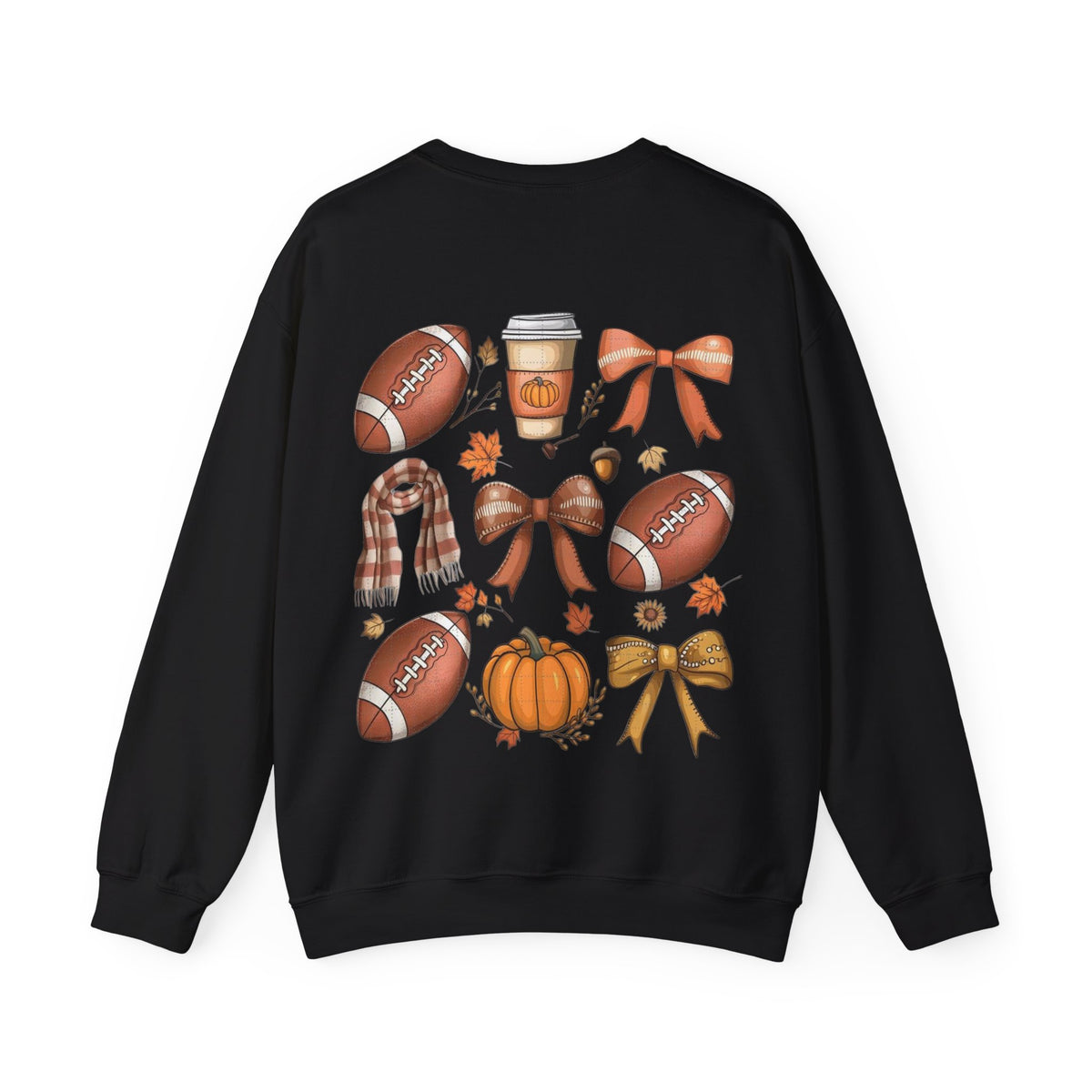 ORVIAN — Coquette Fall Bow & Football Crewneck, Pumpkin Spice Game Day Unisex Heavy Blend