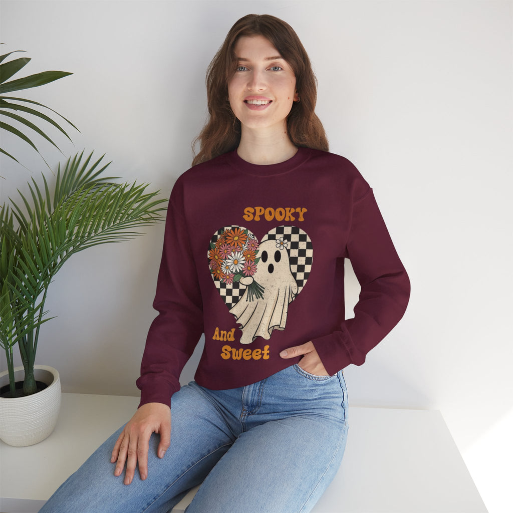ORVIAN — Spooky & Sweet Ghost Crewneck, Coquette Bow Heart Halloween Unisex Sweatshirt