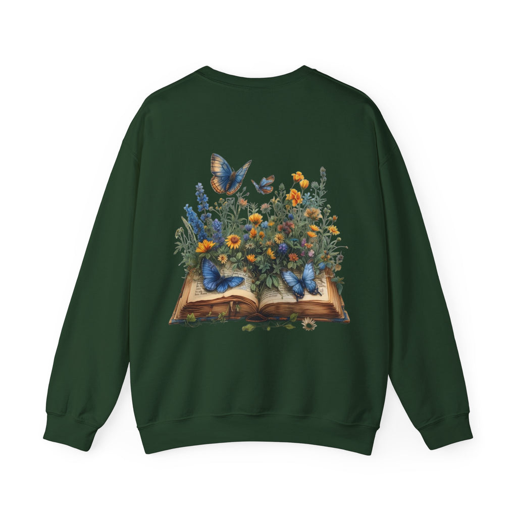 ORVIAN — Watercolor Floral Book & Butterfly Crewneck, Literary Nature Unisex Heavy Blend