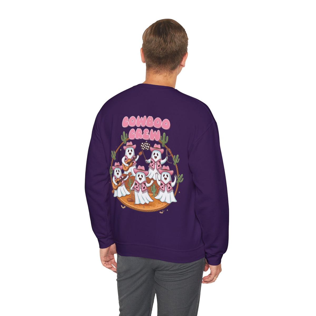 ORVIAN — Howdy Halloween Ghost Cowboy Crewneck, Pink Cowboo Western Unisex Heavy Blend