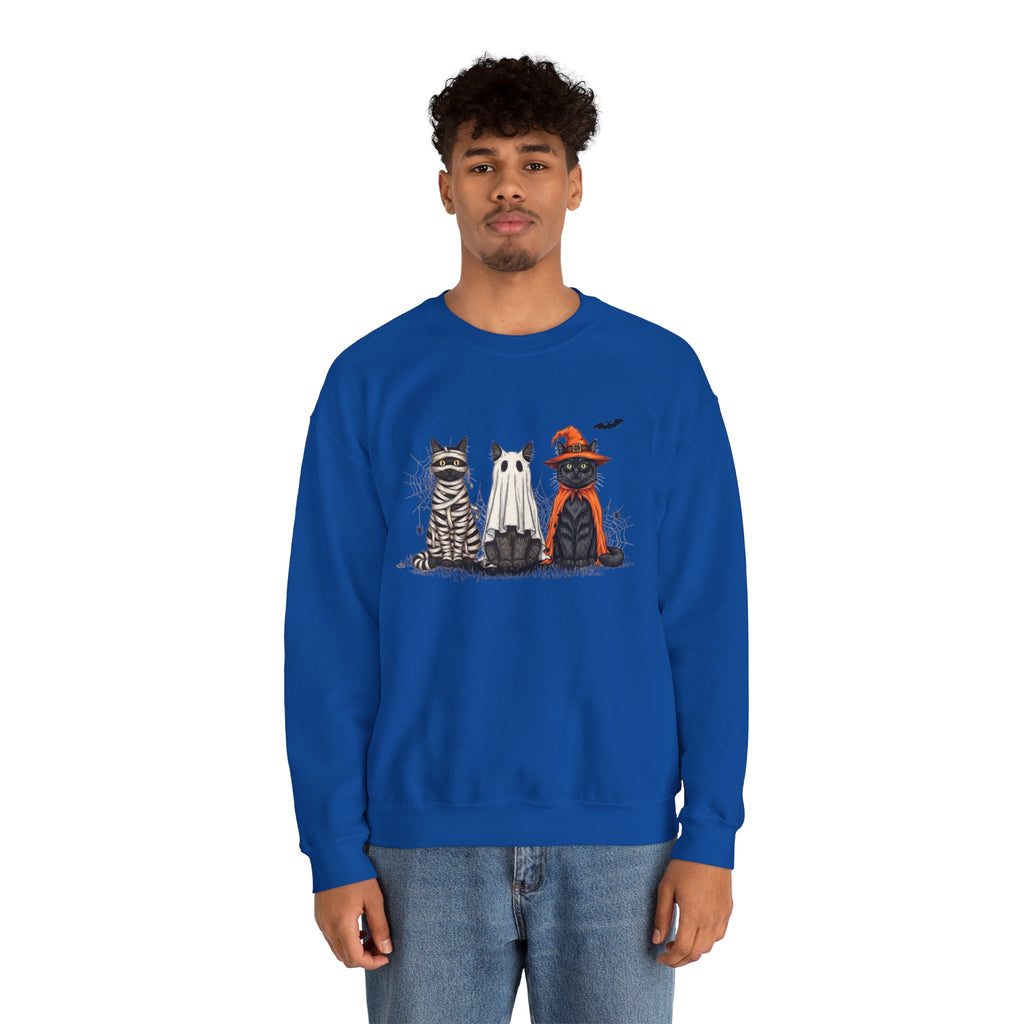 ORVIAN — Halloween Cats & Ghosts Crewneck, Spooky Cute Black Cat Unisex Sweatshirt