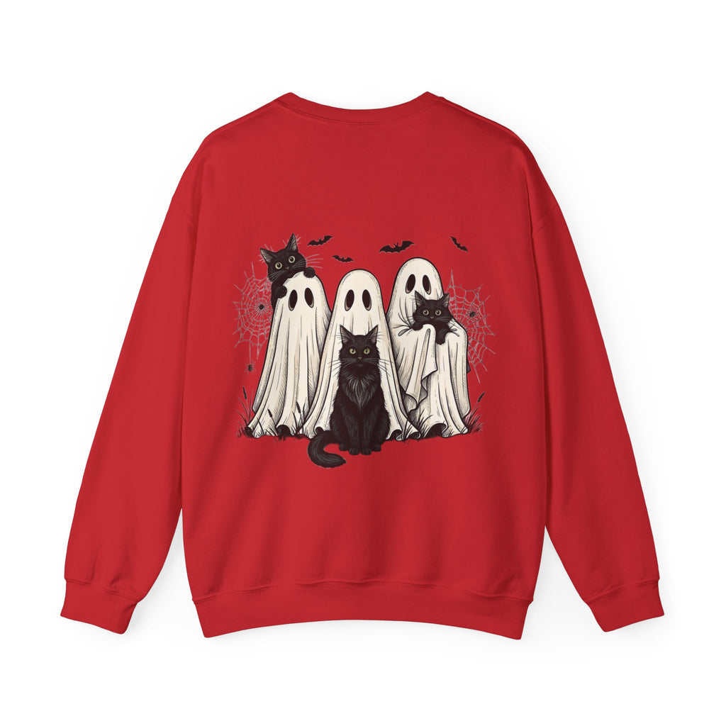 ORVIAN — Halloween Cats & Ghosts Crewneck, Spooky Cute Black Cat Unisex Sweatshirt