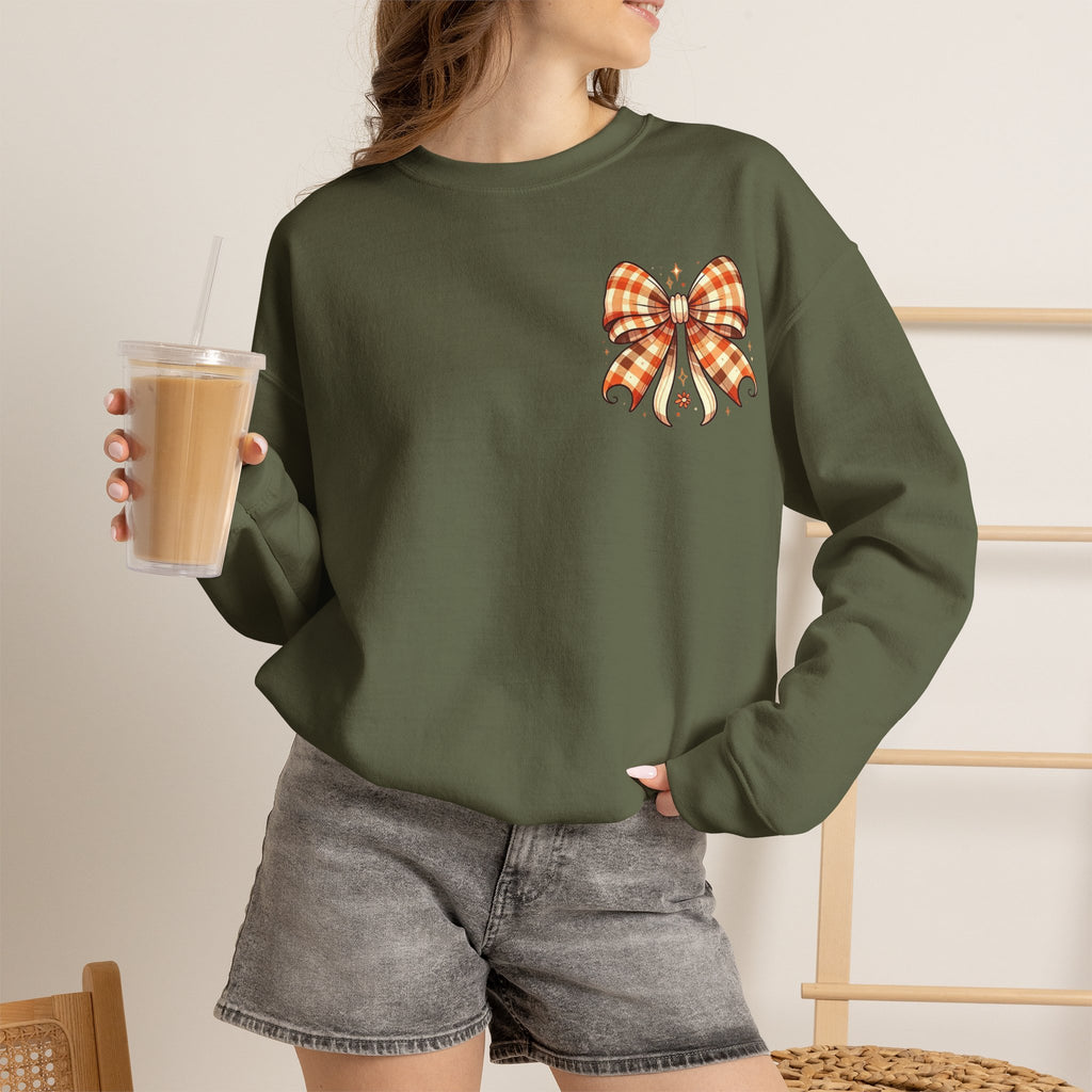 ORVIAN — Ghostly Coffee Break Coquette Bow Crewneck, Cozy Pumpkin Spice Halloween Unisex