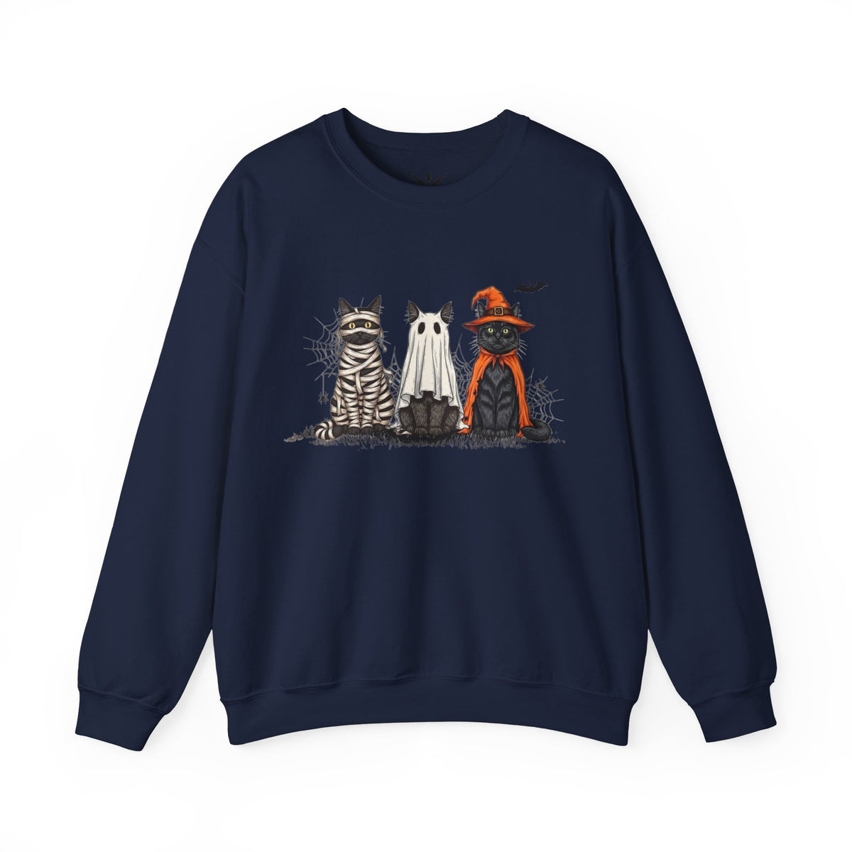 ORVIAN — Halloween Cats & Ghosts Crewneck, Spooky Cute Black Cat Unisex Sweatshirt