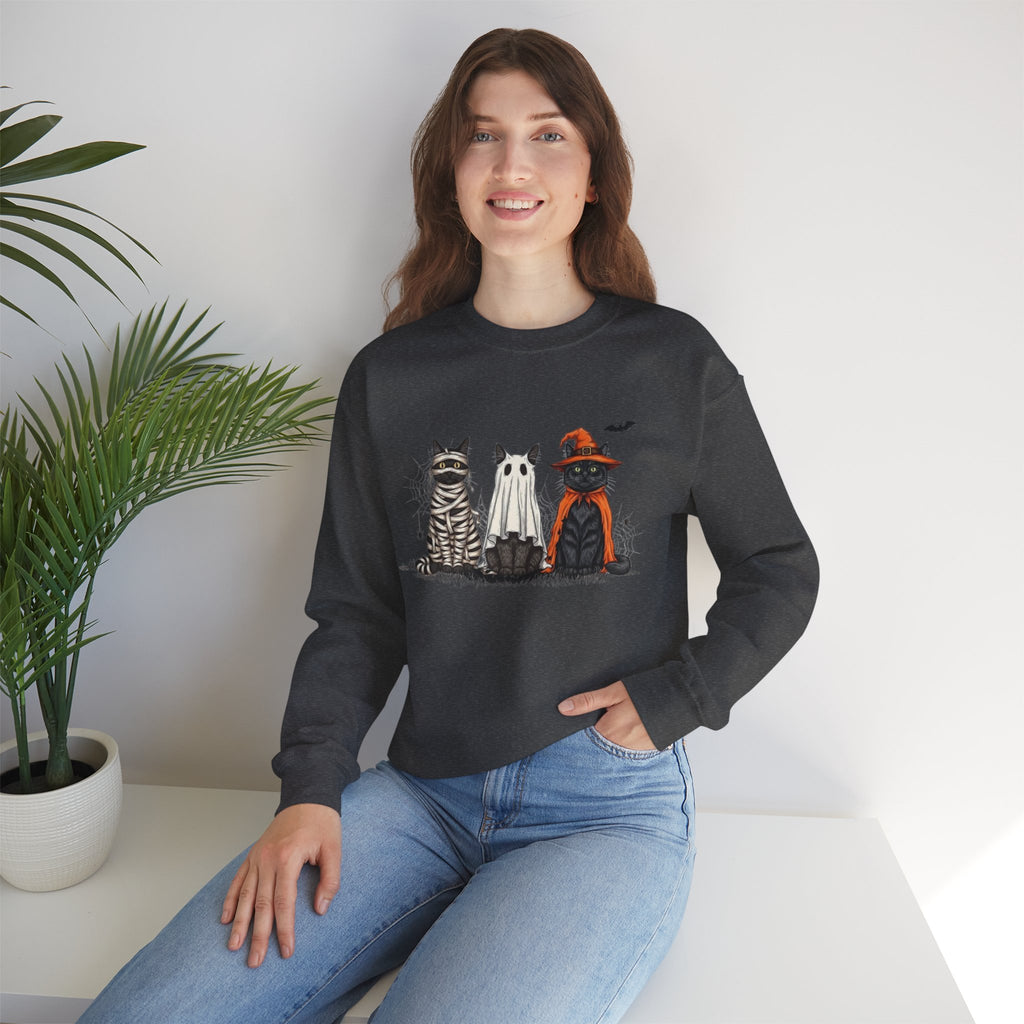 ORVIAN — Halloween Cats & Ghosts Crewneck, Spooky Cute Black Cat Unisex Sweatshirt