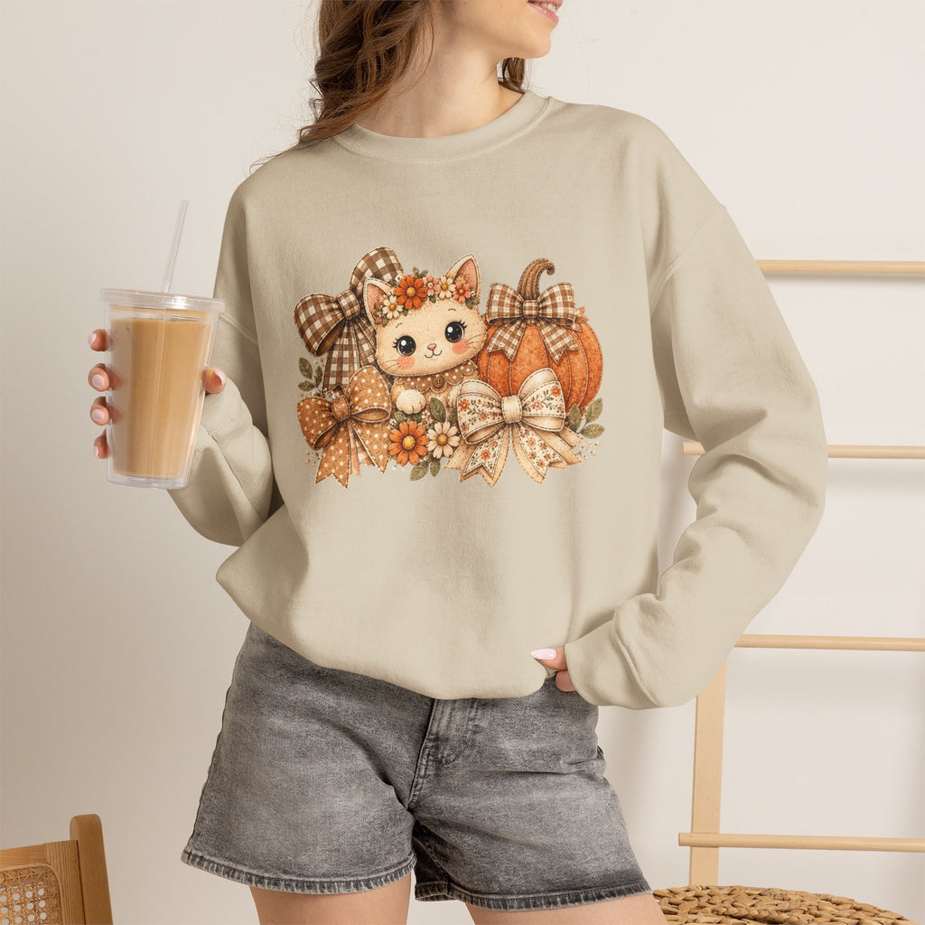 ORVIAN — Fall Kitten & Coquette Ghost Crewneck, Gingham Pumpkin Autumn Unisex Heavy Blend