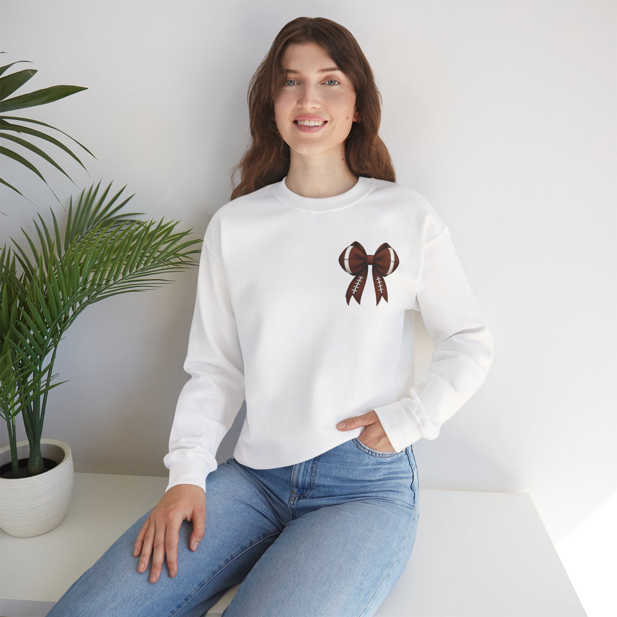 ORVIAN — Touchdown Season Coquette Football Bow Crewneck, Varsity Game Day Unisex Heavy Blend