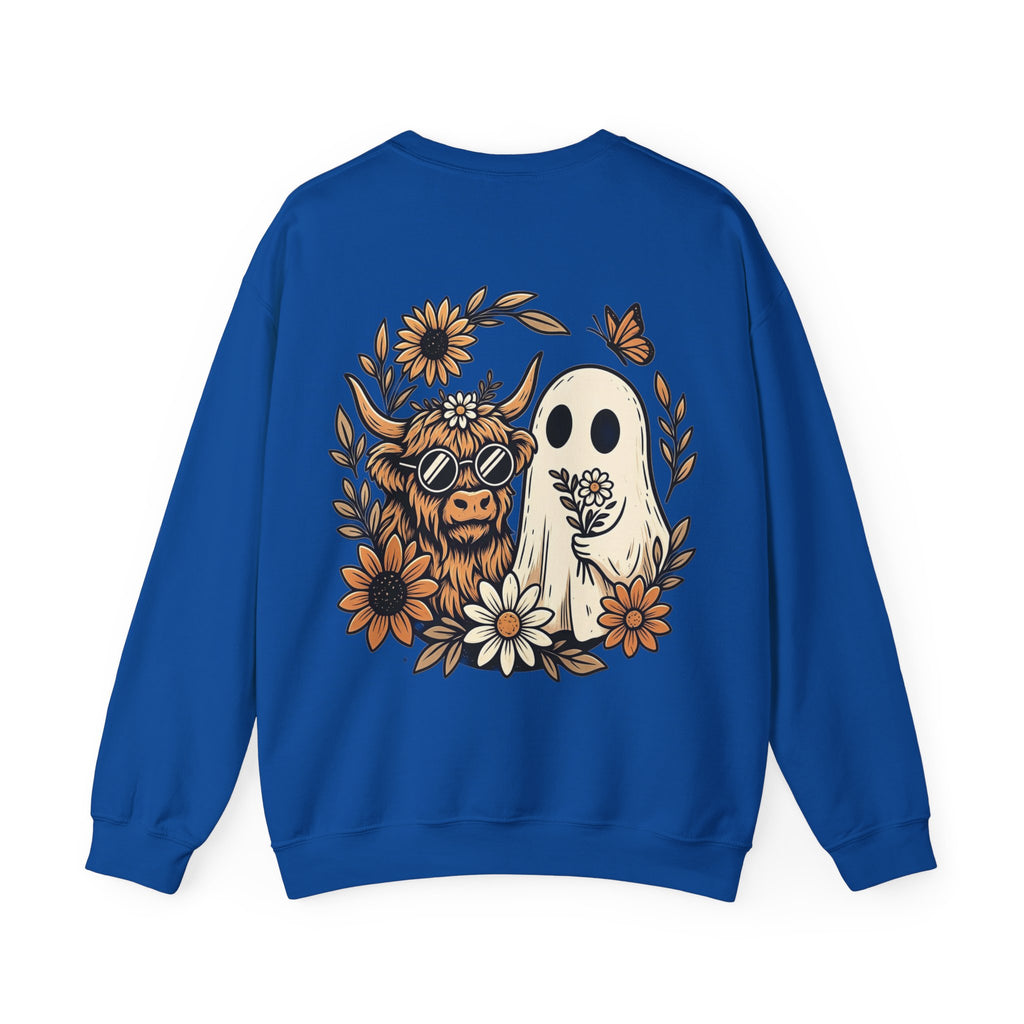 ORVIAN — Highland Cow & Cute Ghost Western Floral Crewneck, Spooky Unisex Sweatshirt