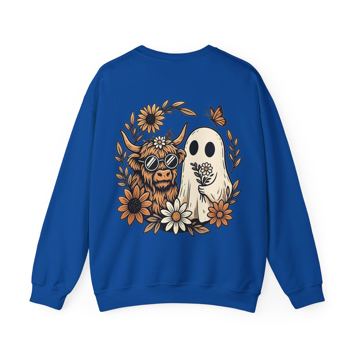 ORVIAN — Highland Cow & Cute Ghost Western Floral Crewneck, Spooky Unisex Sweatshirt