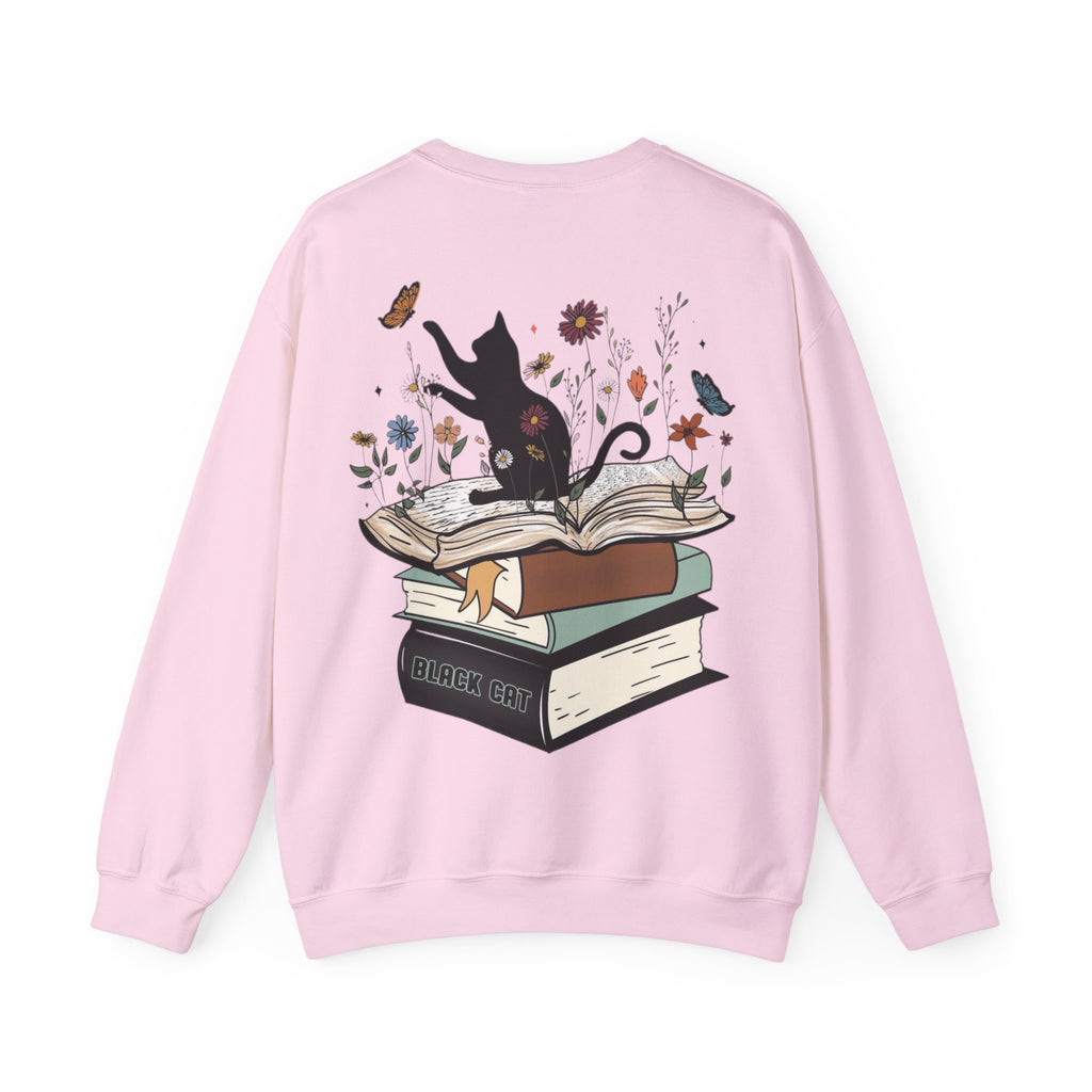 ORVIAN — Life Is Better With Flowers, Cats & Books Crewneck, Black Cat Book Stack Unisex