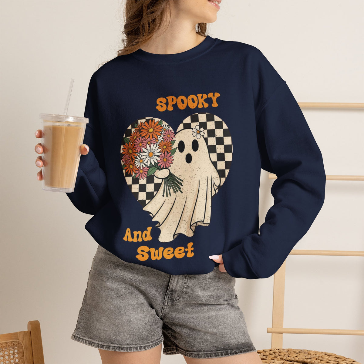 ORVIAN — Spooky & Sweet Ghost Crewneck, Coquette Bow Heart Halloween Unisex Sweatshirt