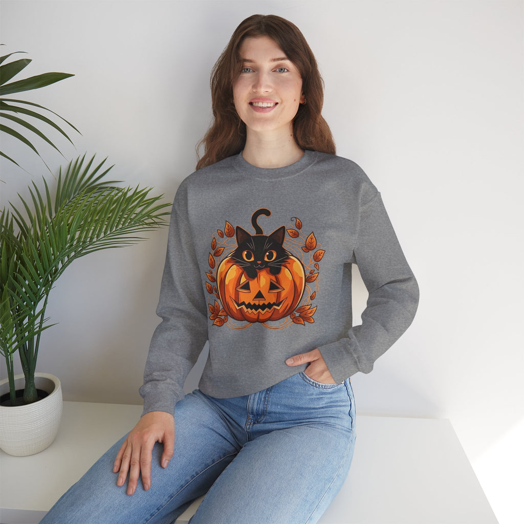 ORVIAN — Black Cat & Pumpkin Halloween Crewneck, Ghost & Coquette Bow Unisex Heavy Blend