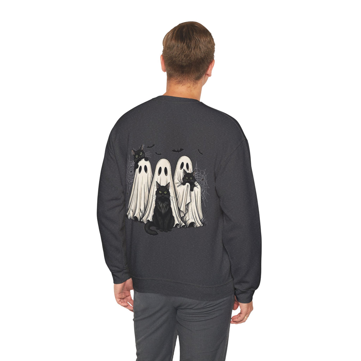 ORVIAN — Halloween Cats & Ghosts Crewneck, Spooky Cute Black Cat Unisex Sweatshirt
