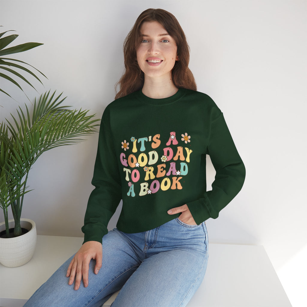 ORVIAN — Good Day to Read a Book Crewneck, Retro Floral Book Lover Sweatshirt Unisex Heavy Blend