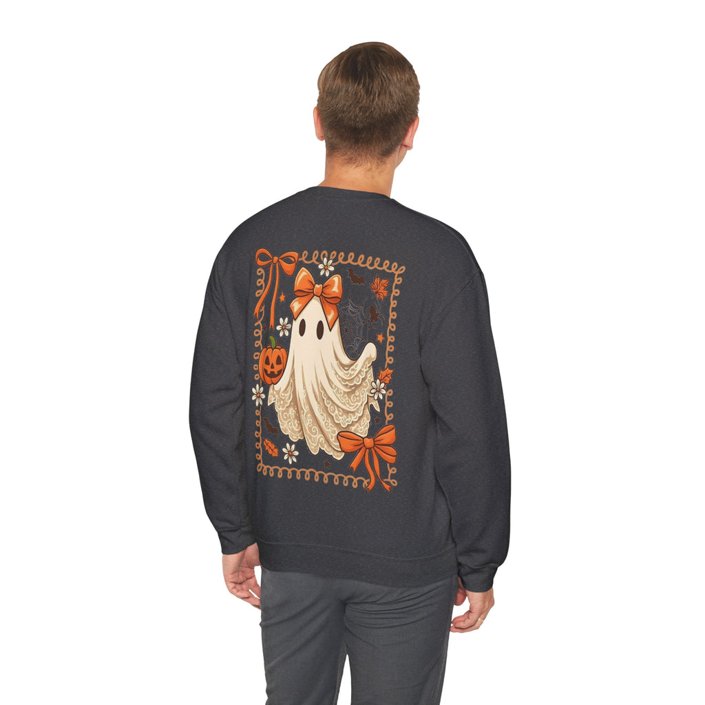 ORVIAN — Coquette Ghost & Bow Halloween Crewneck, Lace Ghost Pumpkin Unisex Sweatshirt