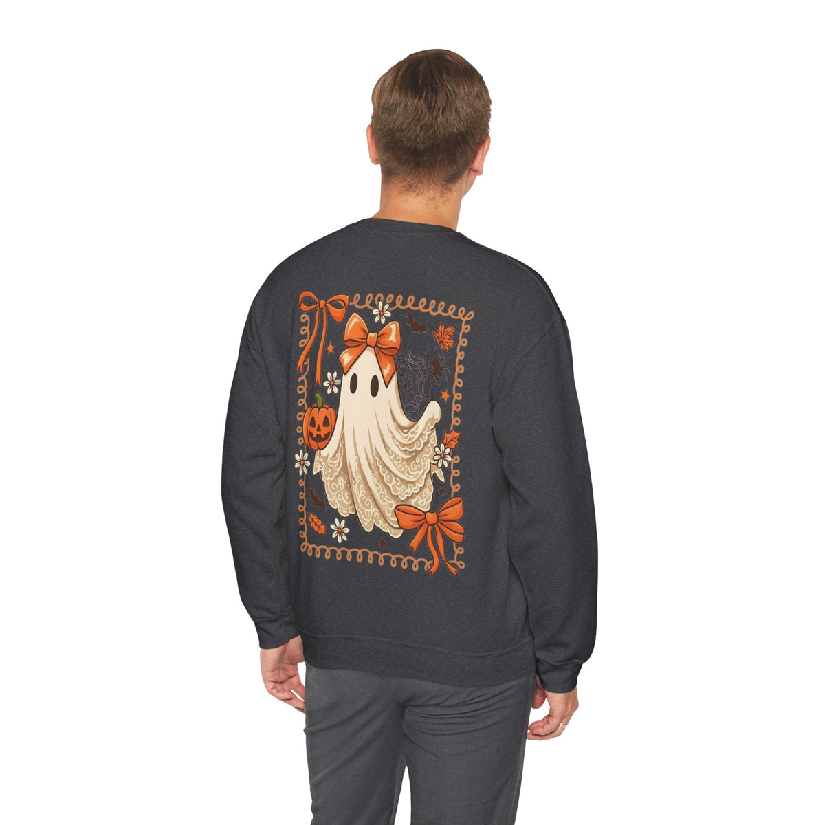 ORVIAN — Coquette Ghost & Bow Halloween Crewneck, Lace Ghost Pumpkin Unisex Sweatshirt