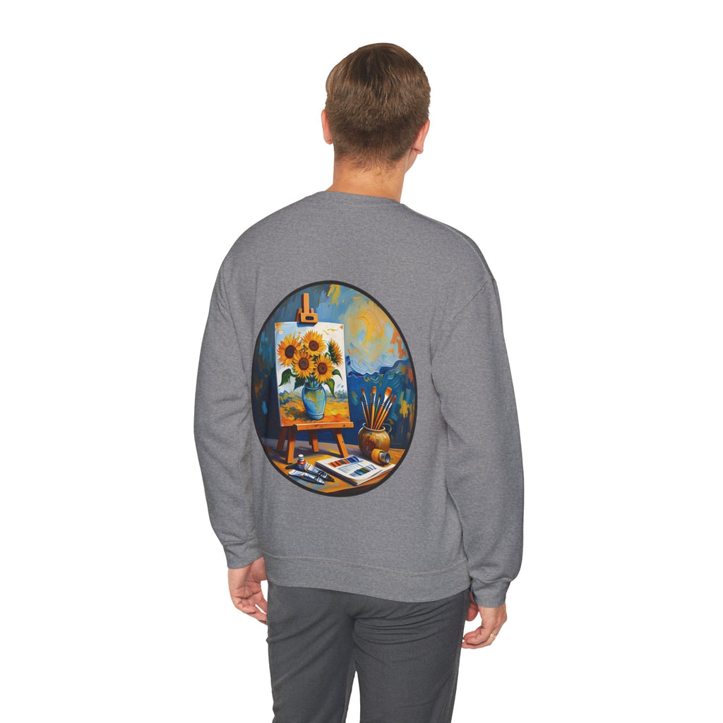 ORVIAN — Van Gogh Starry Night Sunflower & Artist Easel Crewneck, Art-Inspired Sweatshirt