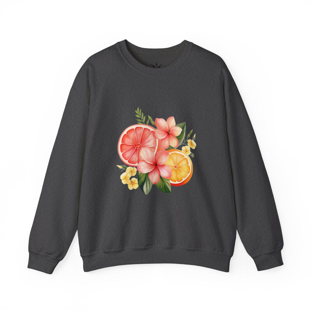 ORVIAN — Tropical Citrus & Pink Floral Crewneck, Grapefruit Orange Watercolor Unisex Heavy Blend