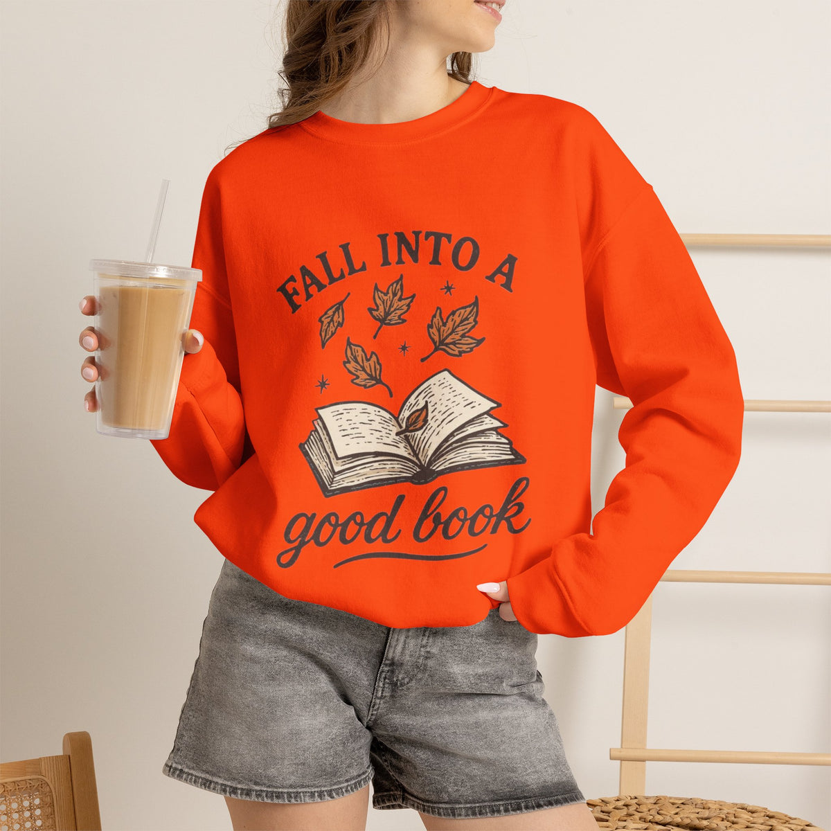 ORVIAN — Fall Into a Good Book Ghost Crewneck, Cozy Autumn Book Lover Unisex Heavy Blend