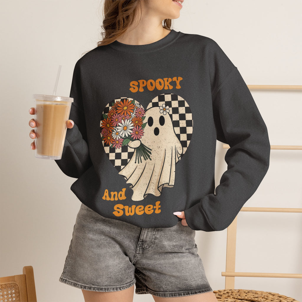 ORVIAN — Spooky & Sweet Ghost Crewneck, Coquette Bow Heart Halloween Unisex Sweatshirt