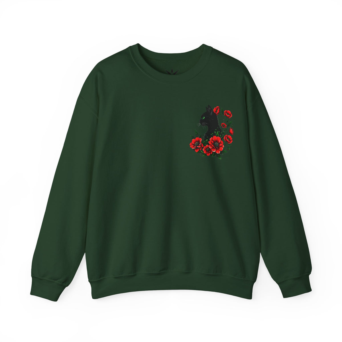 ORVIAN — Black Cat & Red Poppies Floral Crewneck, Elegant Nature Unisex Heavy Blend