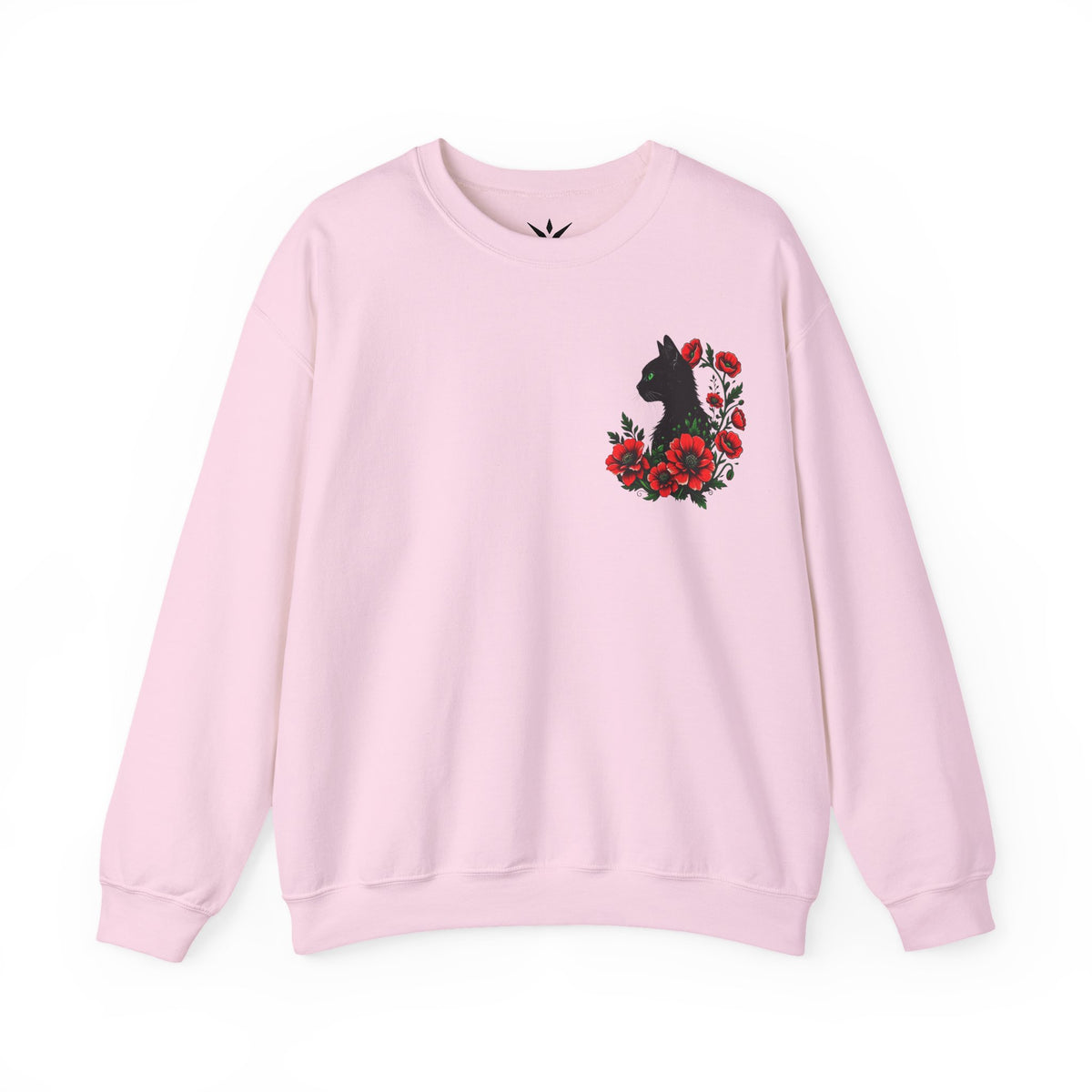 ORVIAN — Black Cat & Red Poppies Floral Crewneck, Elegant Nature Unisex Heavy Blend