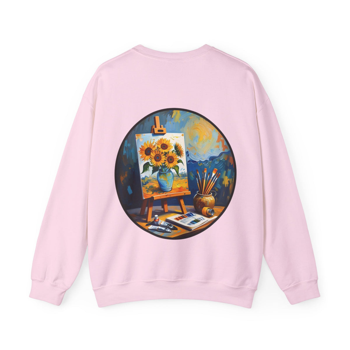 ORVIAN — Van Gogh Starry Night Sunflower & Artist Easel Crewneck, Art-Inspired Sweatshirt