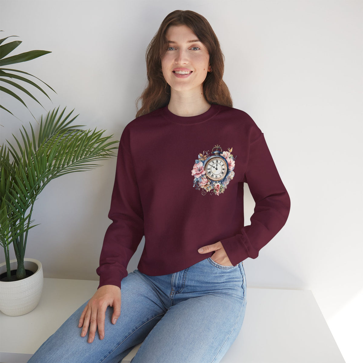 ORVIAN — Blue Watercolor Floral Book Crewneck, Open Book Wildflower Literary Unisex Heavy Blend