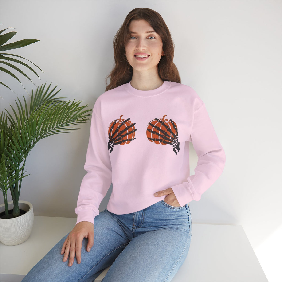 ORVIAN — Pumpkin Bra & Trick or Treat Halloween Crewneck, Skeleton Hands Unisex Heavy Blend