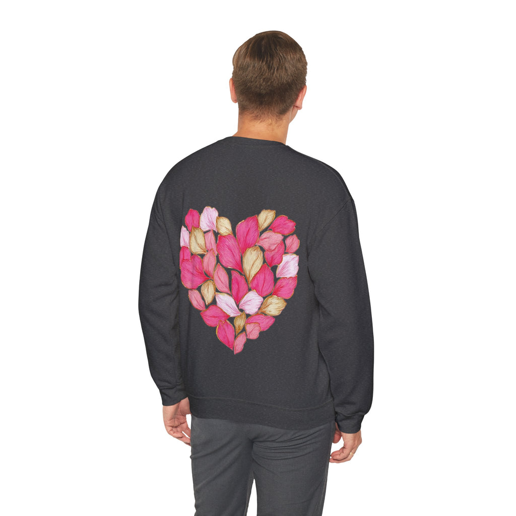 ORVIAN — Floral Rose Heart Crewneck, Romantic Pink Flower Valentine Sweatshirt, Unisex Heavy Blend