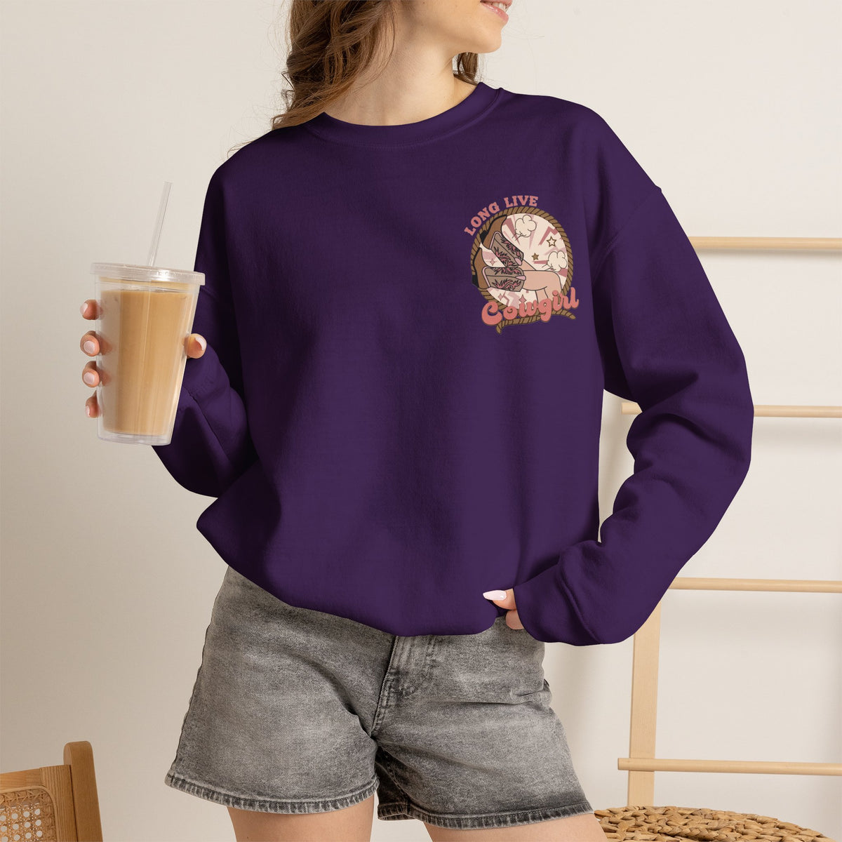 ORVIAN — Howdy Cowgirls Western Crewneck, Leopard Lightning Bolt & Cowgirl Boots Unisex Heavy Blend