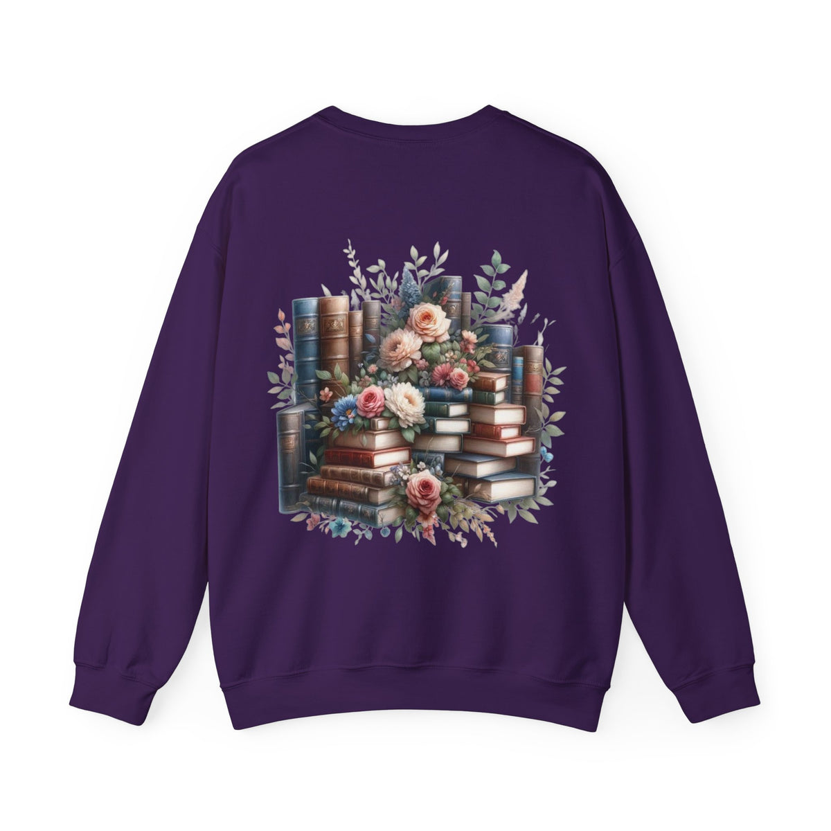 ORVIAN — Blue Watercolor Floral Book Crewneck, Open Book Wildflower Literary Unisex Heavy Blend