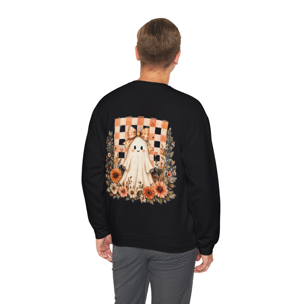 ORVIAN — Fall Kitten & Coquette Ghost Crewneck, Gingham Pumpkin Autumn Unisex Heavy Blend