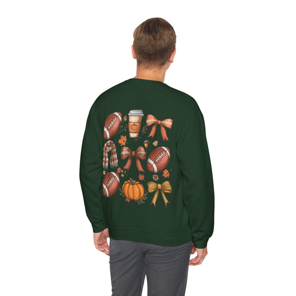 ORVIAN — Coquette Fall Bow & Football Crewneck, Pumpkin Spice Game Day Unisex Heavy Blend