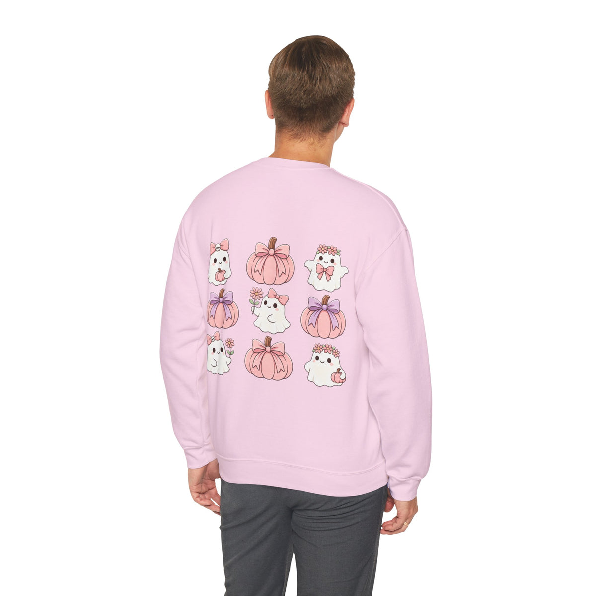 ORVIAN — Pink Halloween Coquette Ghost Crewneck, Bow & Pumpkin Unisex Heavy Blend