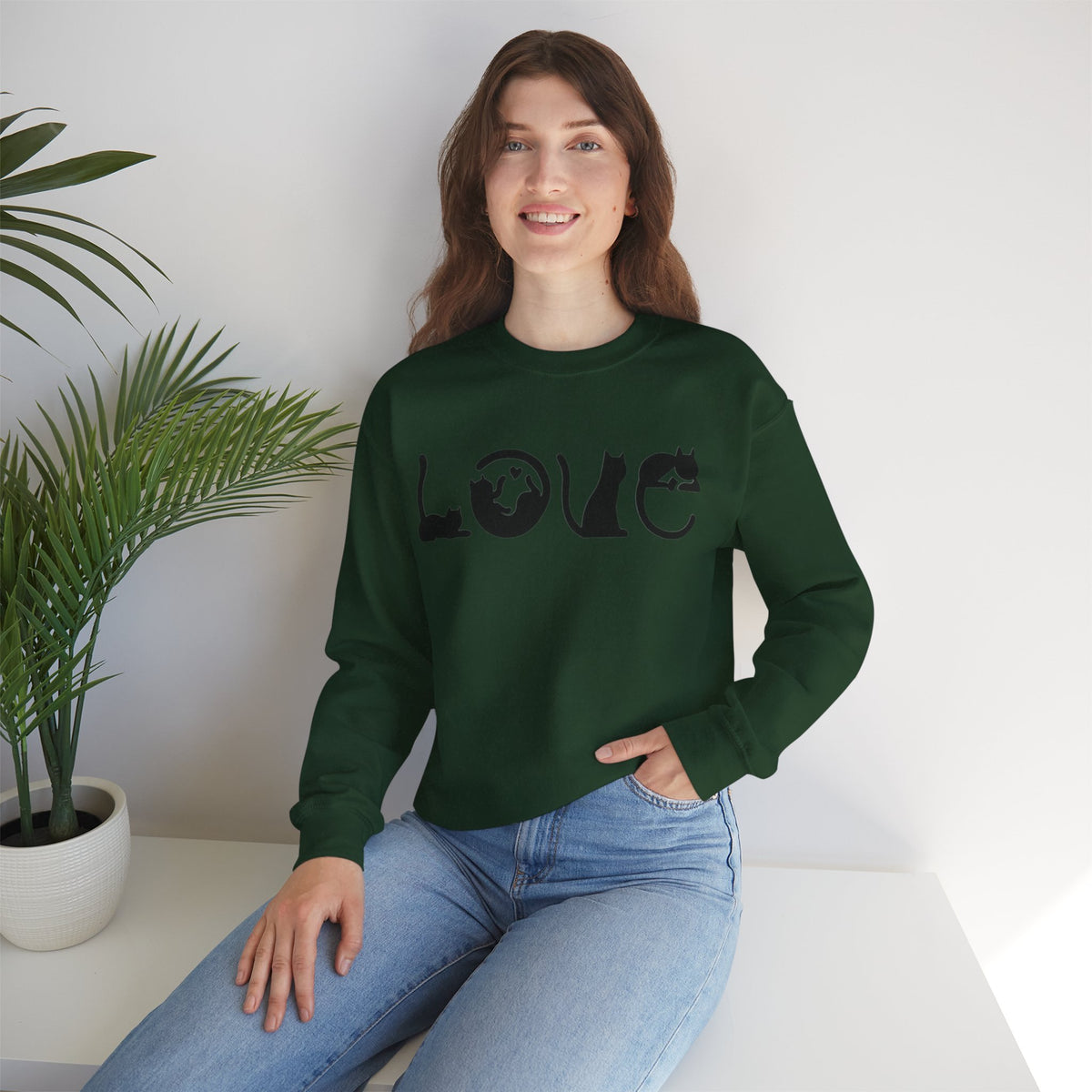 ORVIAN — LOVE Cat Silhouette & Heart-Shaped Cats Crewneck, Cat Lover Unisex Heavy Blend
