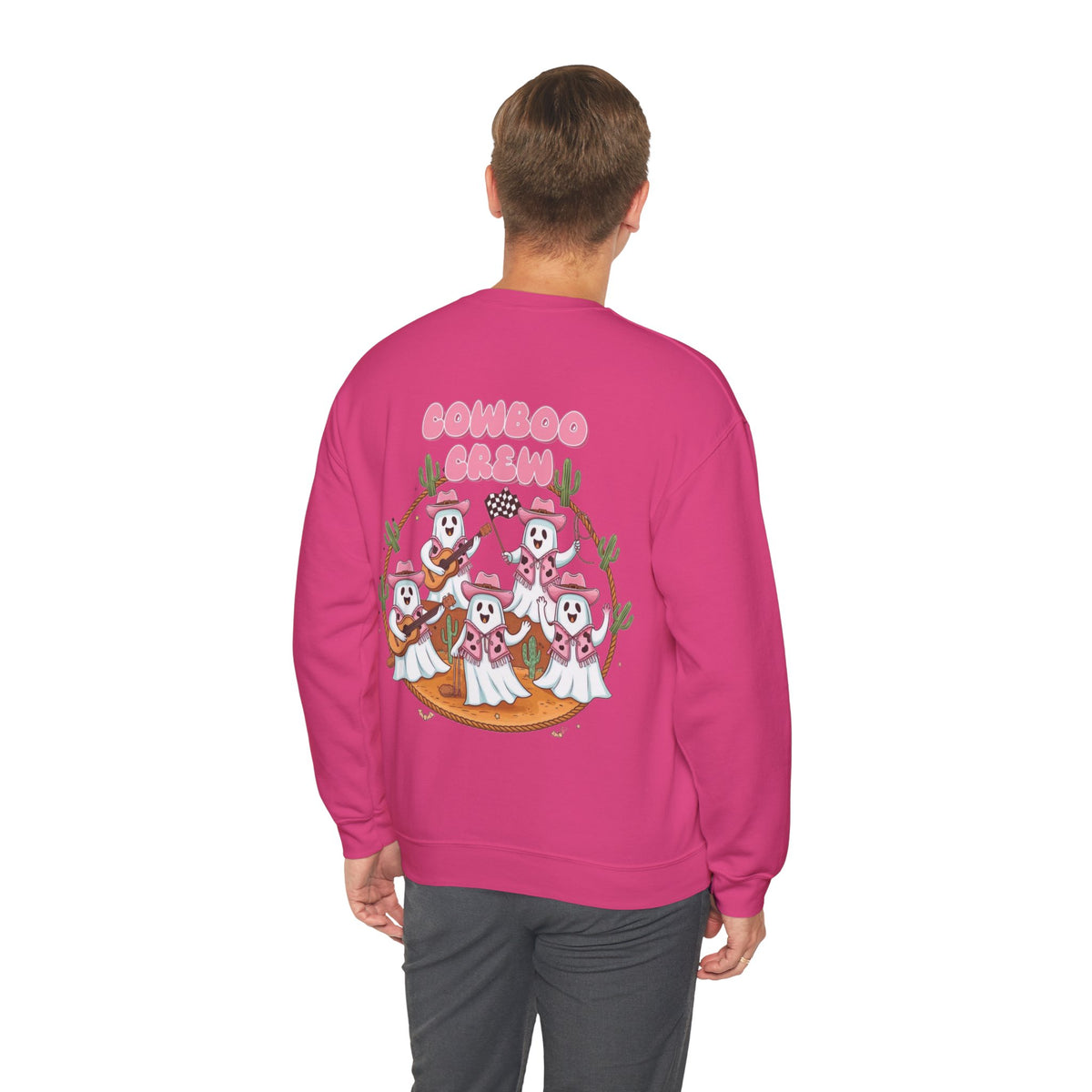 ORVIAN — Howdy Halloween Ghost Cowboy Crewneck, Pink Cowboo Western Unisex Heavy Blend