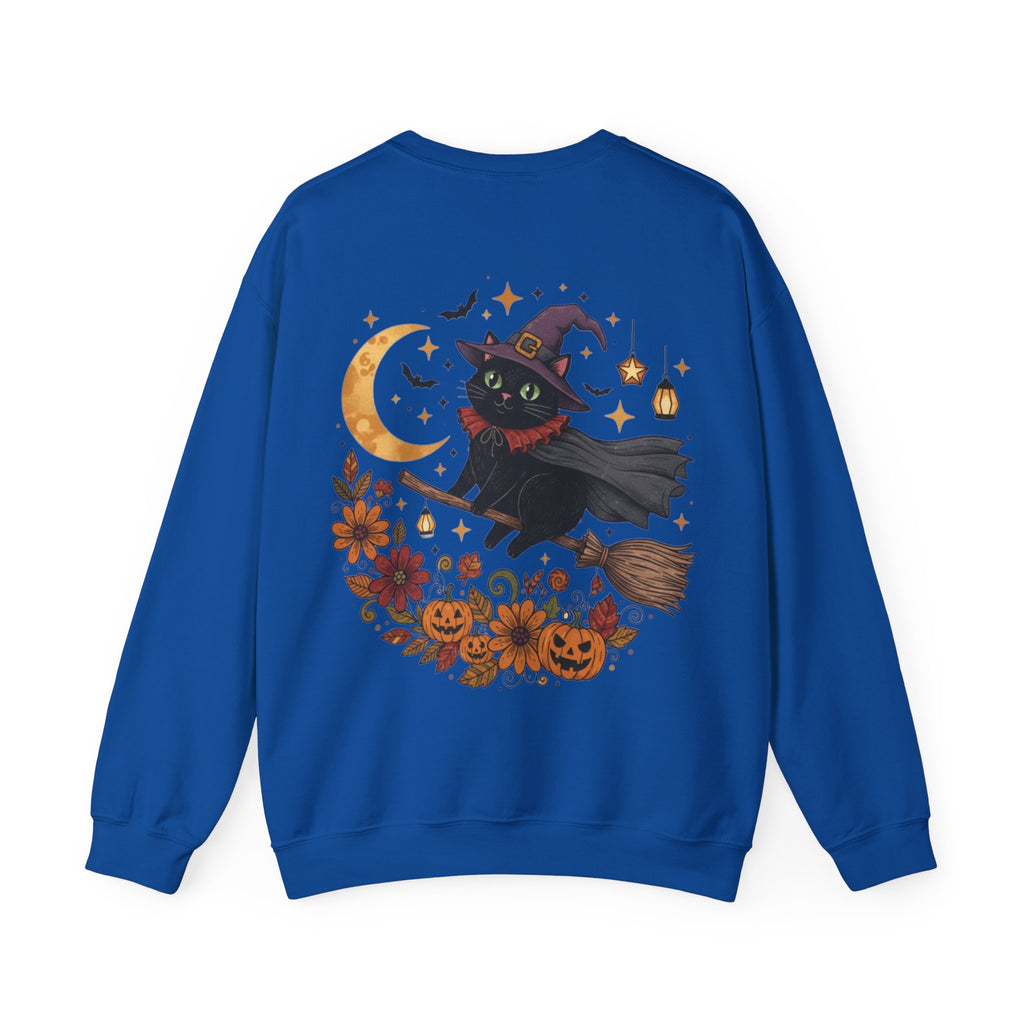 ORVIAN — Witch Cat Halloween Crewneck, Flying Black Cat & Pumpkin Patch Unisex Sweatshirt