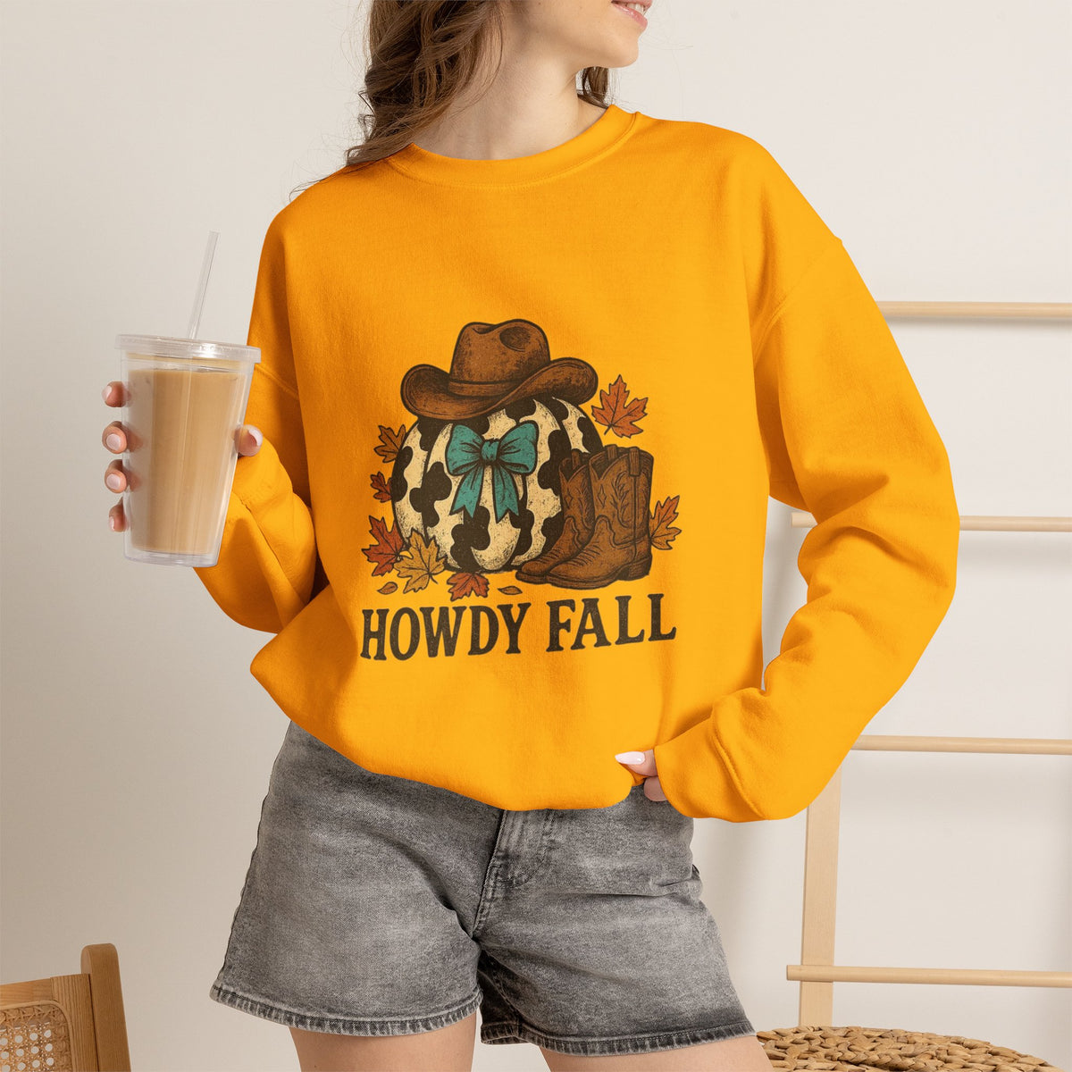 ORVIAN — Howdy Fall Wéstern Pumpkin & Ghost Cow Crewneck, Moo I Mean Boo Halloween Unisex