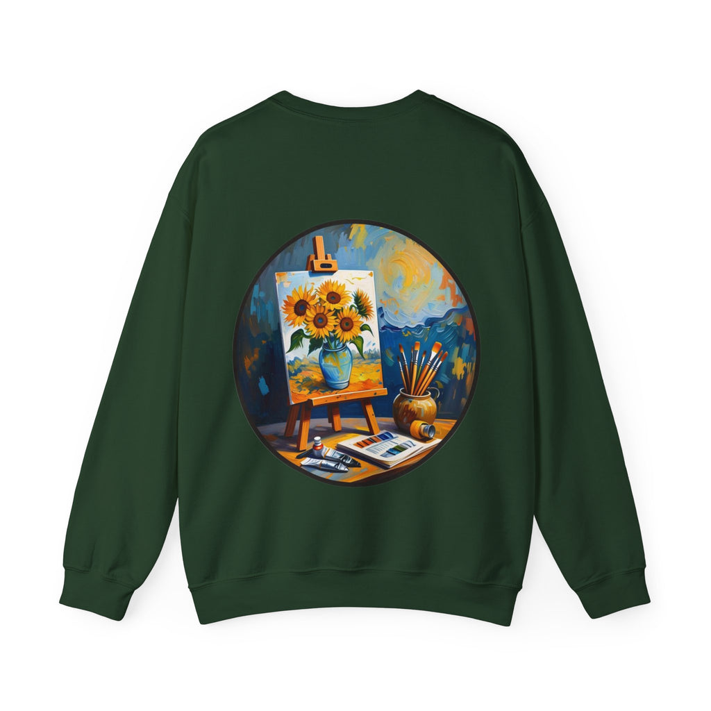 ORVIAN — Van Gogh Starry Night Sunflower & Artist Easel Crewneck, Art-Inspired Sweatshirt