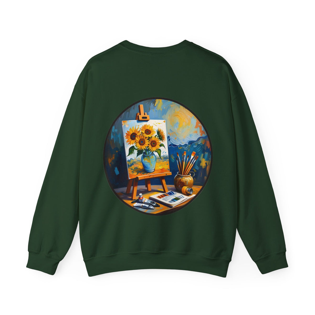 ORVIAN — Van Gogh Starry Night Sunflower & Artist Easel Crewneck, Art-Inspired Sweatshirt