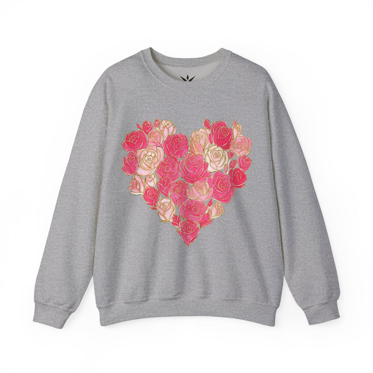 ORVIAN — Floral Rose Heart Crewneck, Romantic Pink Flower Valentine Sweatshirt, Unisex Heavy Blend
