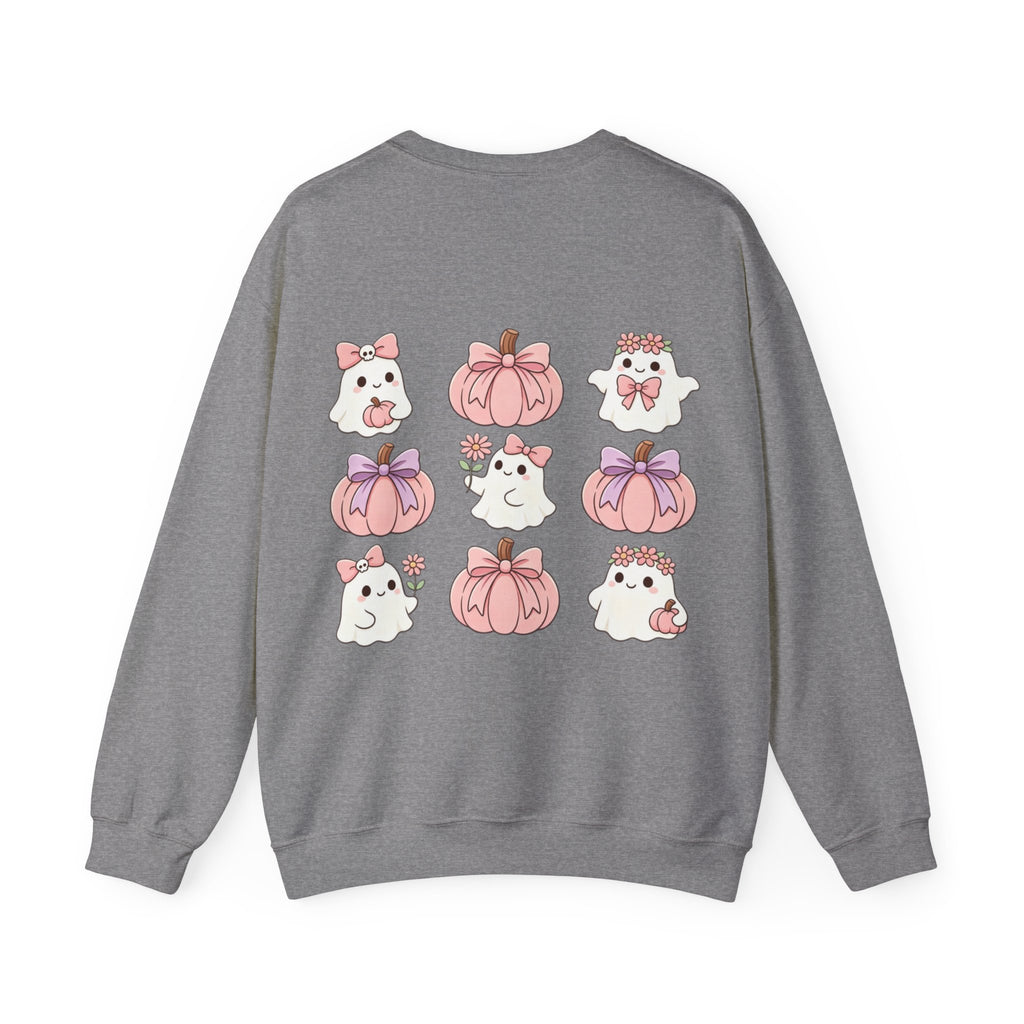 ORVIAN — Pink Halloween Coquette Ghost Crewneck, Bow & Pumpkin Unisex Heavy Blend